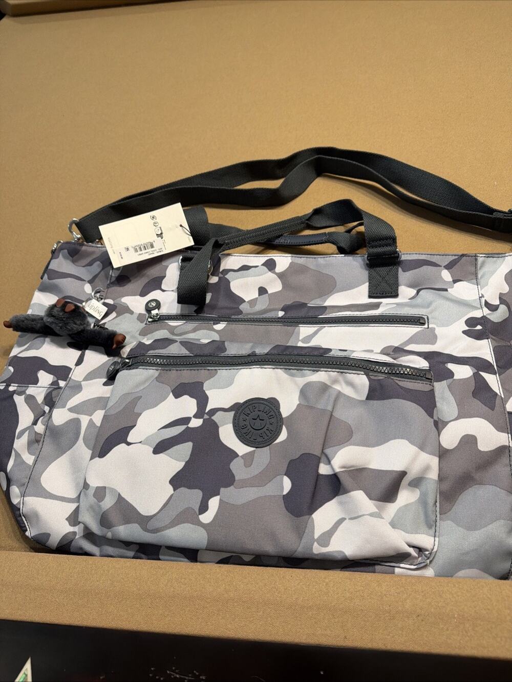 NWT Kipling Isaac XL Tote In Cool Camo Grey With Removable Strap